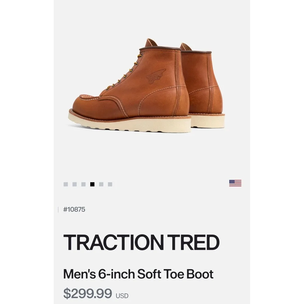Red Wing 10875 Traction Tred 6-Inch Leather Work Boots Brown Mens